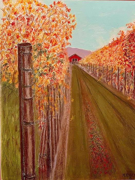 Acrylic painting on canvas of a Napa Valley vineyard in autumn, by Michael J. Kelley, MD, FACR