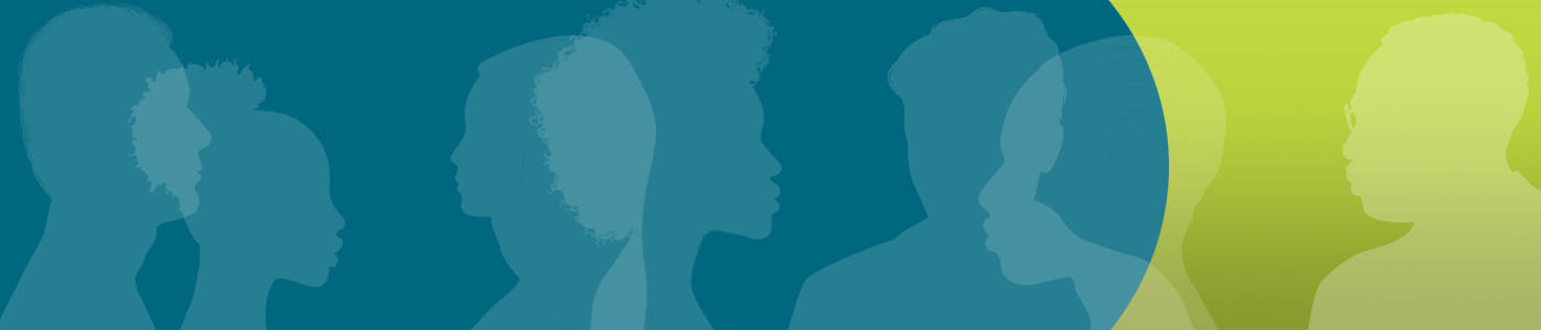 Abstract graphic of male and female heads in silhouette